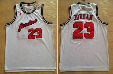Maillot De Basket Chicago Bulls Michael Jordan 23 Commemorative Version of Real Embroidery Engrener Blanc